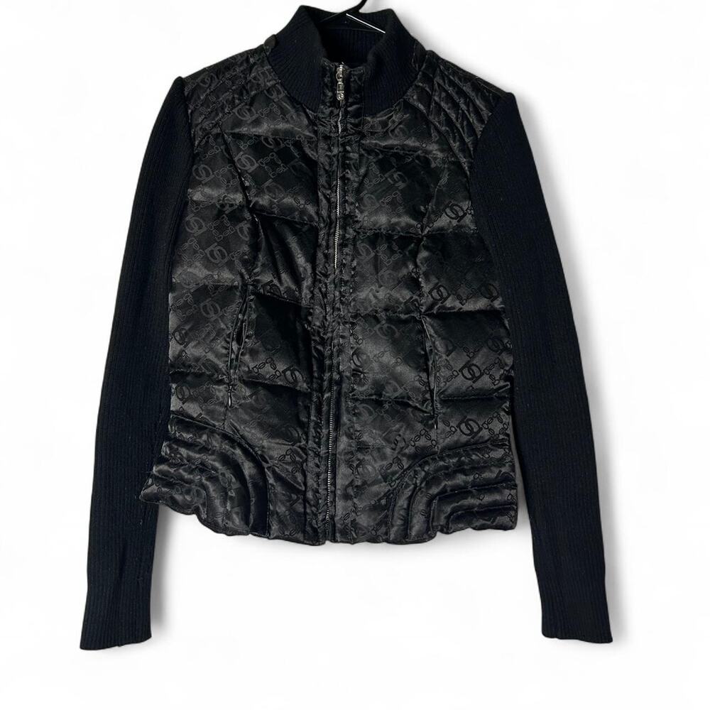 Bebe Black Silver Puffer Jacket Size M Indie Sleaze Y2K Metallic Coat